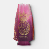 Personalisiert Pink Gold Ananas Glitzer Flaschenkühler (Vorderseite)