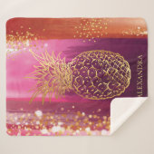 Personalisiert Pink Gold Ananas Glitzer Sherpadecke (Vorderseite (Horizontal))