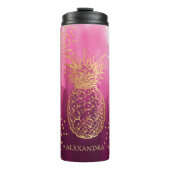 Personalisiert Pink Gold Ananas Glitzer Thermosbecher (Vorderseite)