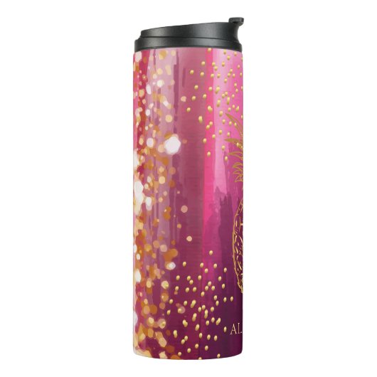 Personalisiert Pink Gold Ananas Glitzer Thermosbecher (Nach links gedreht)