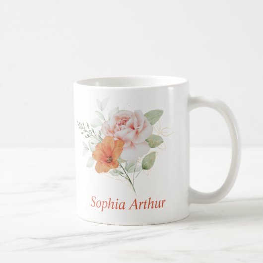 Personalisiert Pink Gold Blume Bouquet Kaffee Tass Kaffeetasse (Rechts)
