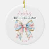 Personalisiert Pink Gold Bow Baby Girl Keramik Ornament (Hinten)