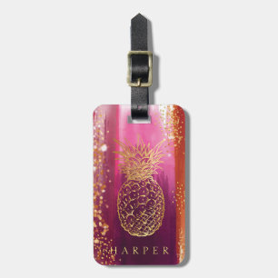 Personalisiert Pink Gold Glitzer Ananas Gepäckanhänger