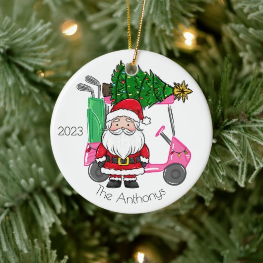 Personalisiert Pink Golf Cart Weihnachtsbaum Keramik Ornament (Baum)