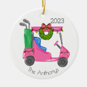 Personalisiert Pink Golf Cart Weihnachtsbeleuchtun Keramik Ornament (Vorne)