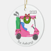 Personalisiert Pink Golf Cart Weihnachtsbeleuchtun Keramik Ornament (Links)