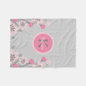 Personalisiert Pink Grau | Blume Kinderzimmer Girl Fleecedecke (Vorderseite (Horizontal))