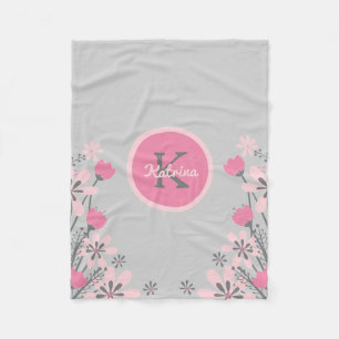 Personalisiert Pink Grau Blume Kinderzimmer Girl Fleecedecke