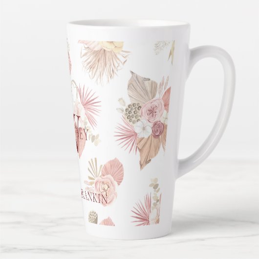 Personalisiert Pink & Green Boho Florals Milchtasse (Rechts)