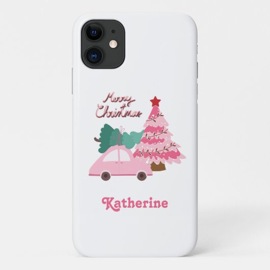 Personalisiert Pink & Green Frohe Weihnachtsbaum Case-Mate iPhone Hülle (Rückseite)