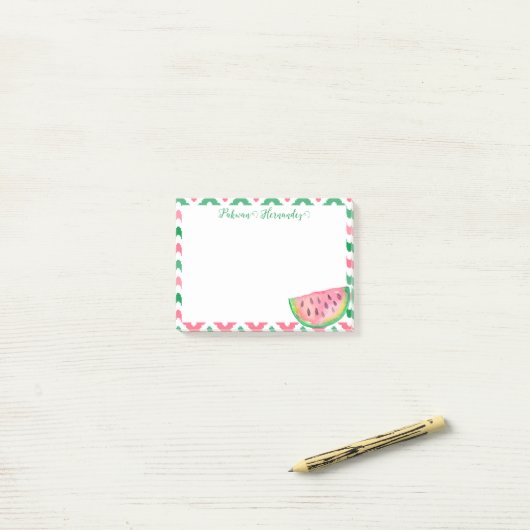 Personalisiert Pink Green Watermelon Postit Notes Post-it Klebezettel (Auf Schreibtisch)