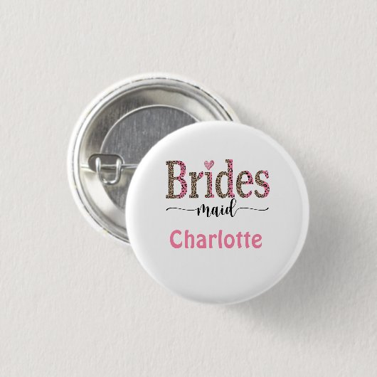 Personalisiert Pink Grey Leopard Print Bridesmaid Button (Vorne & Hinten)