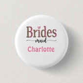 Personalisiert Pink Grey Leopard Print Bridesmaid Button (Vorderseite)
