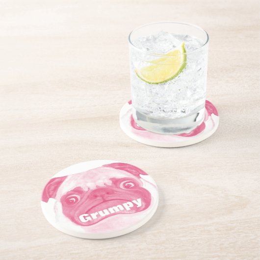 Personalisiert PINK Grumpy Puggy Getränkeuntersetzer (Seite)