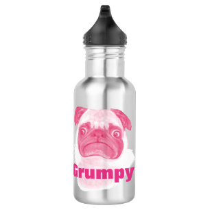 Personalisiert PINK Grumpy Puggy Mops Trinkflasche