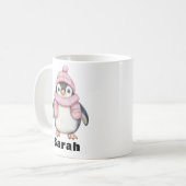 Personalisiert Pink Hat Penguin Individuelle Name Kaffeetasse (Vorderseite Links)