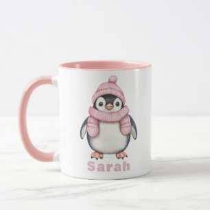 Personalisiert Pink Hat Penguin Individuelle Name Tasse