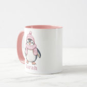 Personalisiert Pink Hat Penguin Individuelle Name Tasse (Vorderseite Links)
