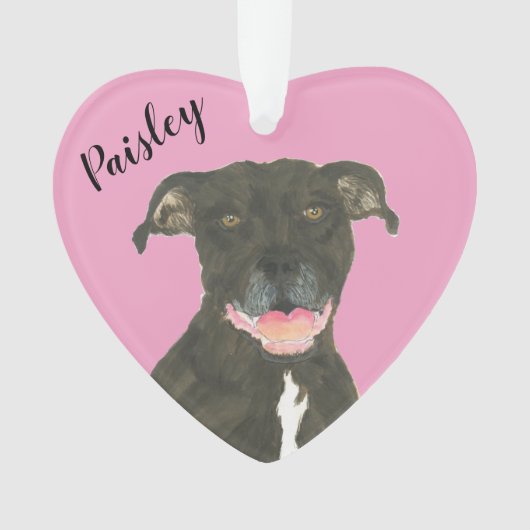 Personalisiert Pink Heart Black Pitbull Staffy Ornament (Vorderseite)