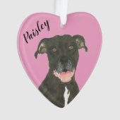 Personalisiert Pink Heart Black Pitbull Staffy Ornament (Vorderseite)