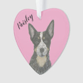 Personalisiert Pink Heart Blue Cattledog Heeler Ornament (Vorderseite)