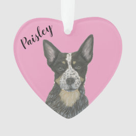Personalisiert Pink Heart Blue Cattledog Heeler Ornament