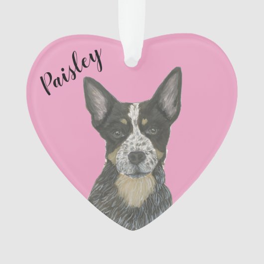 Personalisiert Pink Heart Blue Cattledog Heeler Ornament (Vorderseite)