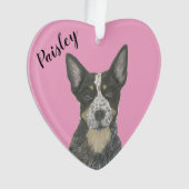 Personalisiert Pink Heart Blue Cattledog Heeler Ornament (Vorderseite)