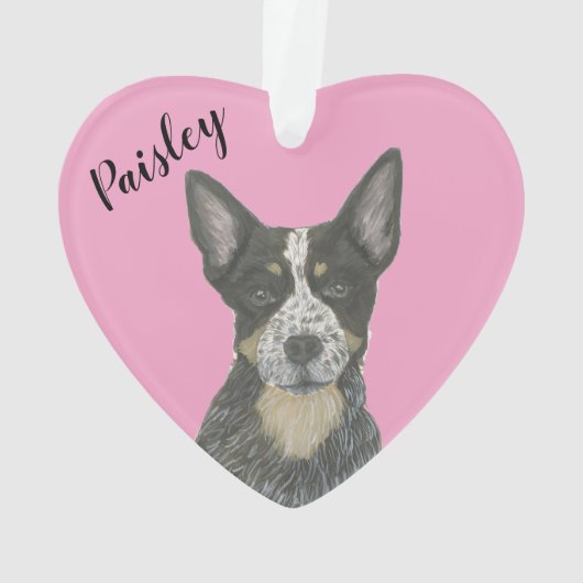 Personalisiert Pink Heart Blue Cattledog Heeler Ornament (Rückseite)