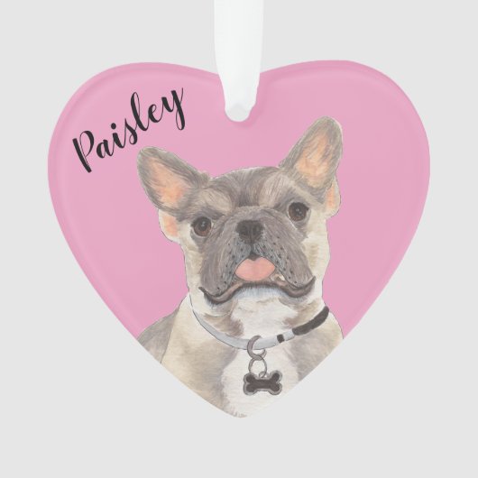 Personalisiert Pink Heart Blue Fawn Tricole French Ornament (Vorderseite)