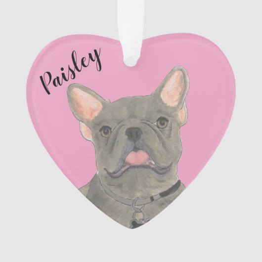 Personalisiert Pink Heart Blue Frenchie Ornament (Vorderseite)