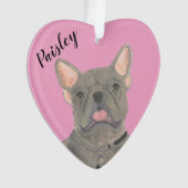 Personalisiert Pink Heart Blue Frenchie Ornament (Vorderseite)