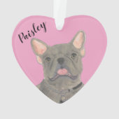 Personalisiert Pink Heart Blue Frenchie Ornament (Rückseite)