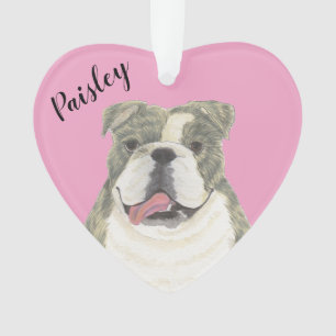 Personalisiert Pink Heart Brindle English Bulldog Ornament