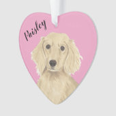 Personalisiert Pink Heart English Cream Dackel Ornament (Vorderseite)