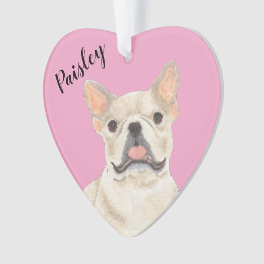 Personalisiert Pink Heart Fawn Tan Cream Frenchie Ornament (Vorderseite)