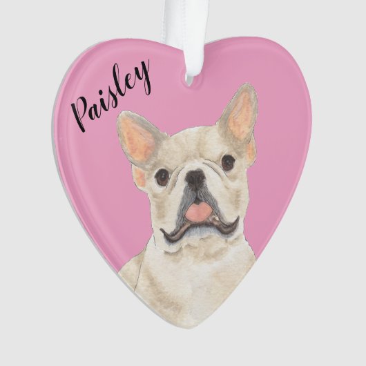 Personalisiert Pink Heart Fawn Tan Cream Frenchie Ornament (Vorderseite)
