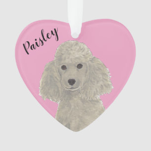 Personalisiert Pink Heart Gray Silver Poodle Ornament