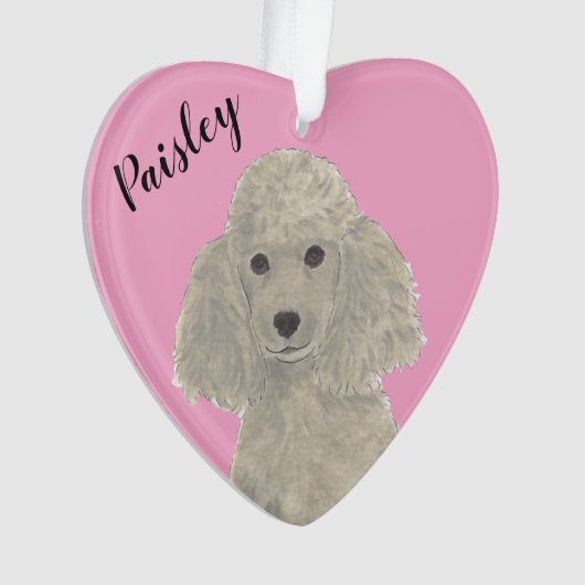 Personalisiert Pink Heart Gray Silver Poodle Ornament (Vorderseite)