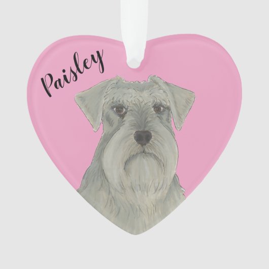 Personalisiert Pink Heart Gray SIlver Schnauzer Ornament (Vorderseite)
