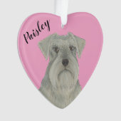 Personalisiert Pink Heart Gray SIlver Schnauzer Ornament (Vorderseite)