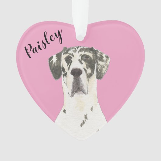 Personalisiert Pink Heart Harlequin Great Dane Ornament (Vorderseite)