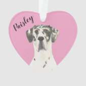 Personalisiert Pink Heart Harlequin Great Dane Ornament (Rückseite)