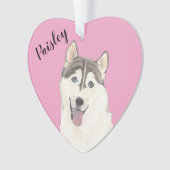 Personalisiert Pink Heart Husky Ornament (Vorderseite)