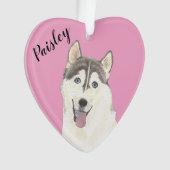 Personalisiert Pink Heart Husky Ornament (Vorderseite)