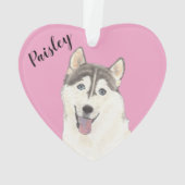 Personalisiert Pink Heart Husky Ornament (Rückseite)