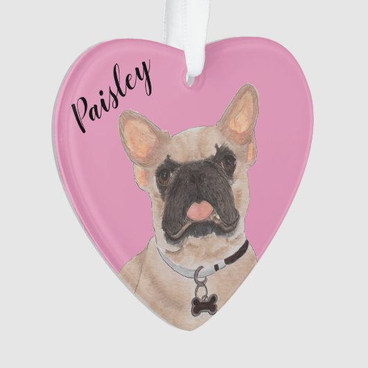 Personalisiert Pink Heart Masked Frenchie Ornament (Vorderseite)