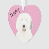Personalisiert Pink Heart Old English Sheepdog Ornament (Vorderseite)