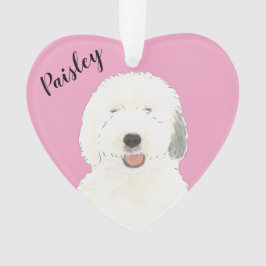 Personalisiert Pink Heart Old English Sheepdog Ornament
