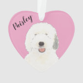 Personalisiert Pink Heart Old English Sheepdog Ornament (Rückseite)